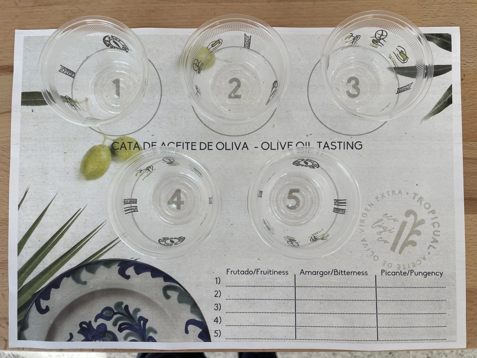 Tasting sheet and glasses